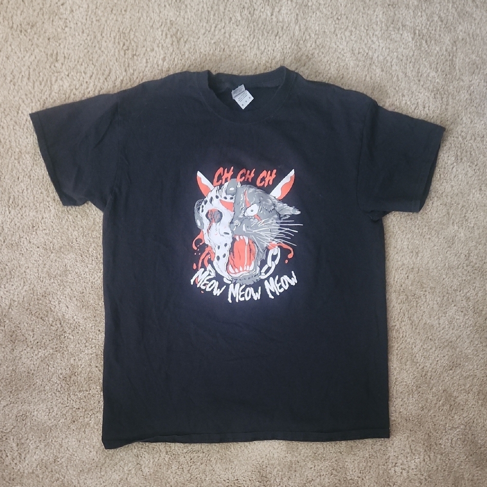 Black Graphic T-Shirt with Cat Design